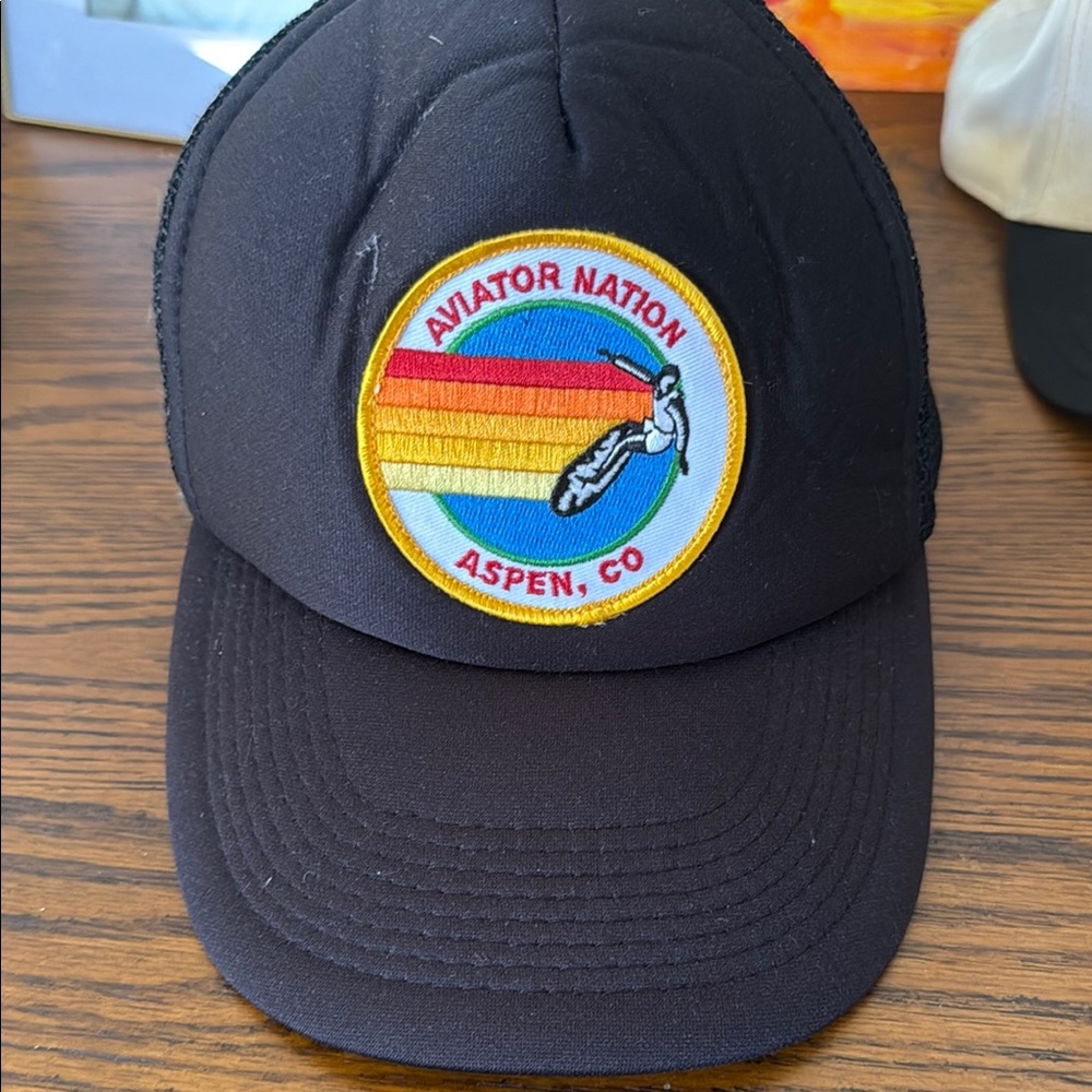 Aviator Nation Black Hat with Aspen Rainbow Patch